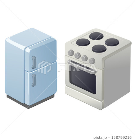 isometric 3d counter stove and refrigerator fridge isometric 3d counter stove and refrigerator fridge 138799216