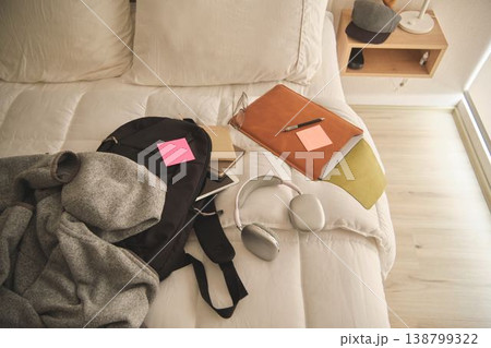 Student preparing for study with backpack and gadgets Student preparing for study with backpack and gadgets 138799322