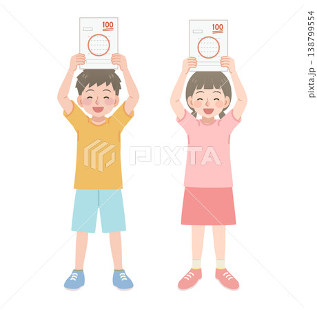 テストで100点が取れて喜ぶ小学生のイラスト 138799554