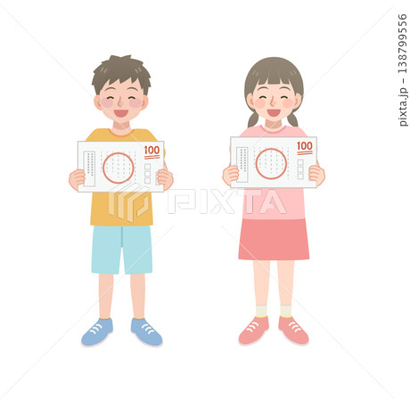テストで100点が取れて喜ぶ小学生のイラスト 138799556