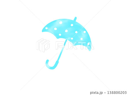 水彩タッチの水色の水玉模様の傘のイラスト 水彩タッチの水色の水玉模様の傘のイラスト 138800203