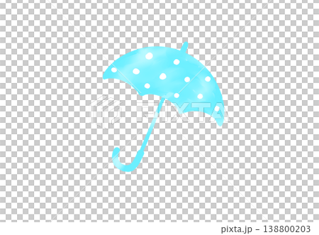 水彩タッチの水色の水玉模様の傘のイラスト 水彩タッチの水色の水玉模様の傘のイラスト 138800203
