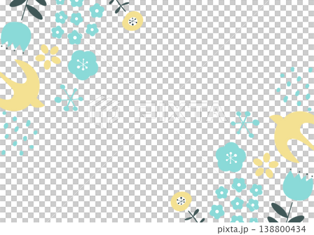 北欧風の花と木と鳥のフレーム装飾イラストセット 138800434