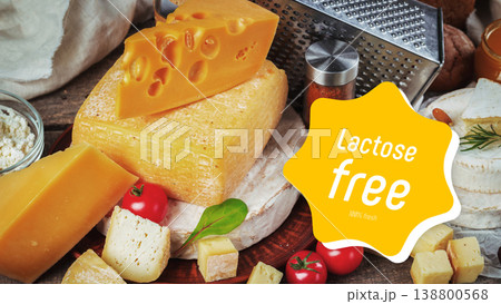 Enjoying lactose gluten free cheese with fresh vegetables and spices on a wooden table 138800568