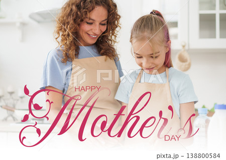 Celebration of Mother's Day with mother and daughter in the kitchen on May 10 138800584