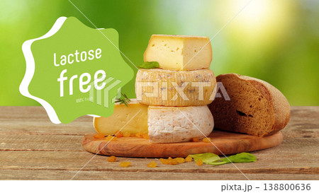 Cheese and bread display with signage for lactose and gluten free options Cheese and bread display with signage for lactose and gluten free options 138800636