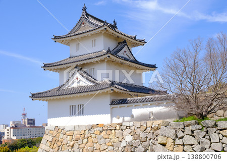 晴天下の明石城の石垣と櫓と明石市内 晴天下の明石城の石垣と櫓と明石市内 138800706