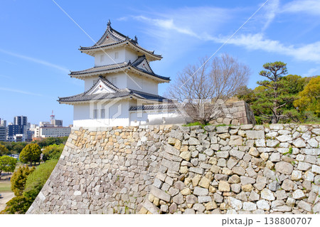 晴天下の明石城の石垣と櫓と明石市内 晴天下の明石城の石垣と櫓と明石市内 138800707