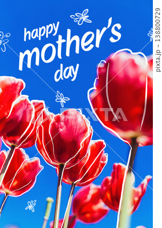 Celebrating mothers on may 10 with bright red flowers against a clear sky 138800729