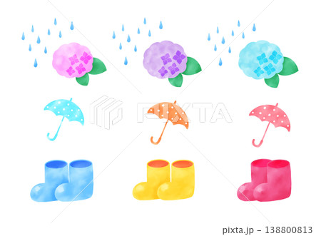 カラフルなかわいい梅雨のイラストセット 138800813