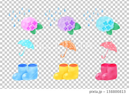 カラフルなかわいい梅雨のイラストセット 138800813
