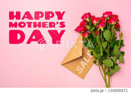 Happy Mother Day celebration on May 10 with roses and an envelope on a pink background Happy Mother Day celebration on May 10 with roses and an envelope on a pink background 138800871