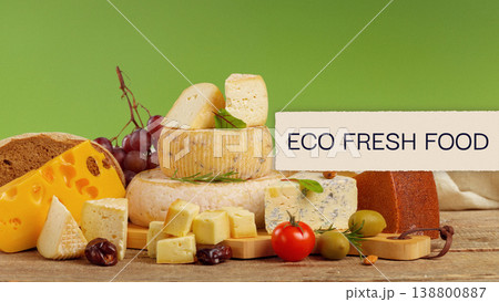 Selection of lactose gluten free cheese and breads on a wooden board with fresh food items Selection of lactose gluten free cheese and breads on a wooden board with fresh food items 138800887