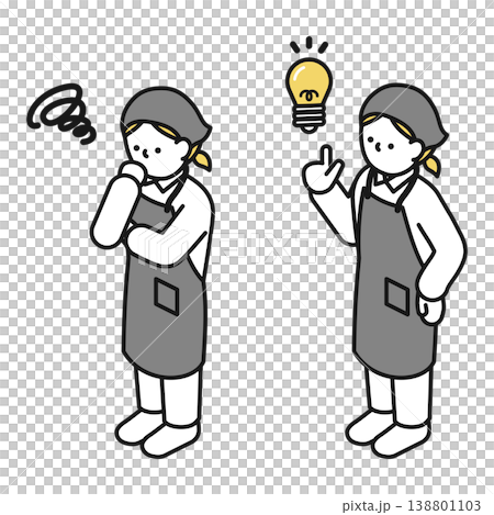 Isometric illustration: Woman coming up with an idea / Thinking woman (supermarket employee) Isometric illustration: Woman coming up with an idea / Thinking woman (supermarket employee) 138801103