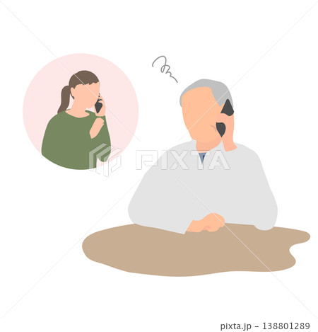 高齢者を心配して電話で相談する家族のイラスト 138801289