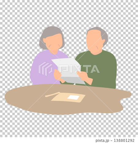 書類を見て悩む高齢夫婦のイラスト 138801292