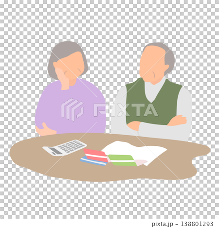 お金や生活費について悩む高齢夫婦のイラスト 138801293