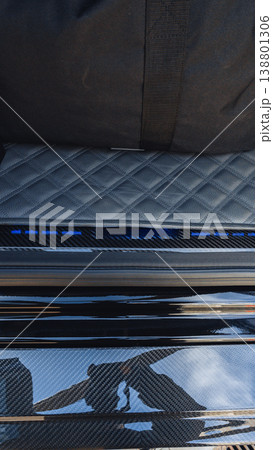 Close look at the details of a car interior with bags and trim in the sun Close look at the details of a car interior with bags and trim in the sun 138801306