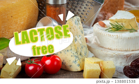 Lactose free food preparation with cheese and vegetables on a wooden table Lactose free food preparation with cheese and vegetables on a wooden table 138801538
