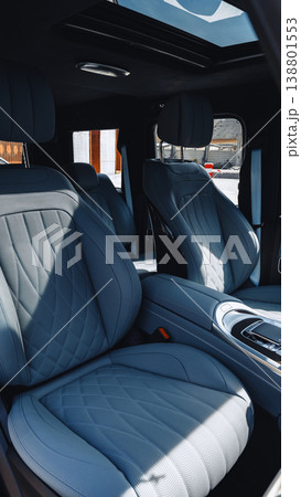 Luxury car interior shows modern design and comfortable seating Luxury car interior shows modern design and comfortable seating 138801553
