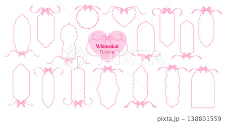Cute pink whimsical ribbon frames. Coquette design elements. Stock vector illustration in simple style. Cute pink whimsical ribbon frames. Coquette design elements. Stock vector illustration in simple style. 138801559
