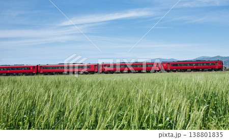 青い空と赤い列車と新緑の麦畑 青い空と赤い列車と新緑の麦畑 138801835