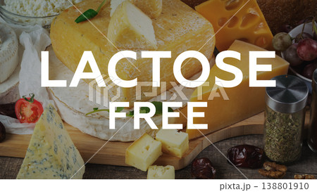 Lactose gluten free cheese display with various kinds on a wooden board in a kitchen setting 138801910