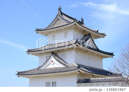 晴天下の明石城の石垣と櫓 138801967