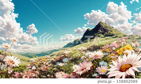 青空と雲とカラフルな花 138802089