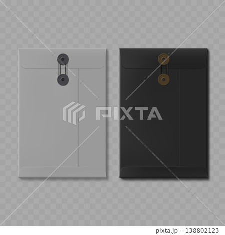 Realistic String and Button Envelope Mockup Set. Vector Blank Black and Grey Vertical Document Folders Realistic String and Button Envelope Mockup Set. Vector Blank Black and Grey Vertical Document Folders 138802123