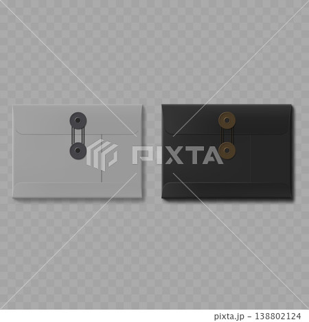 Realistic String and Button Envelope Mockup Set. Vector Blank Black and Grey Vertical Document Folders Realistic String and Button Envelope Mockup Set. Vector Blank Black and Grey Vertical Document Folders 138802124