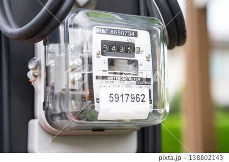 Electric measuring power meter for energy cost at home and office. 138802143