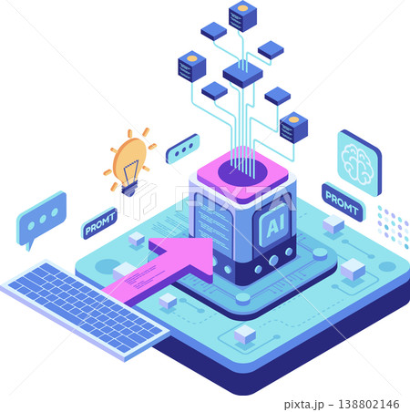 Isometric AI Processing Data and Prompt Engineering 138802146
