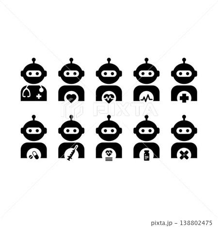 Medical AI Robot Icon Healthcare Assistant with Health Symbol Medical AI Robot Icon Healthcare Assistant with Health Symbol 138802475