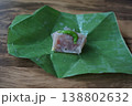 Close up of an authentic Thai Naem Moo or fermented pork sausage wrapped in banana leaf 138802632