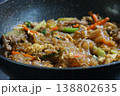 Thai Pad See Ew or Stir-fried Flat Rice Noodles with Marinated Pork and Dark Soy Sauce, Selective Focus 138802635