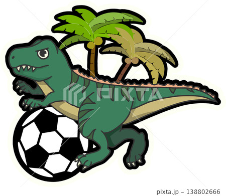 サッカーをやる可愛いティラノサウルスの恐竜イラスト 138802666