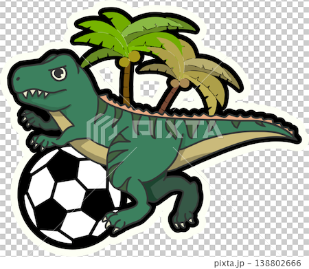 サッカーをやる可愛いティラノサウルスの恐竜イラスト 138802666