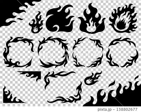 Flame silhouette frame and icon set Flame silhouette frame and icon set 138802677