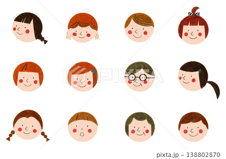 かわいい人物の顔イラストセット（家族・男女・子供） 138802870