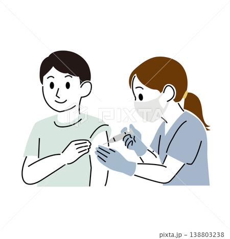 シンプルなタッチの男性患者に注射する看護師 138803238