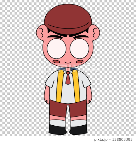 Chibi Student with Maroon Hat and Yellow Suspenders Chibi Student with Maroon Hat and Yellow Suspenders 138803393