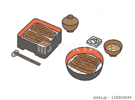 うな重の手描きイラストセット 138803644