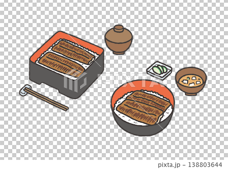うな重の手描きイラストセット 138803644