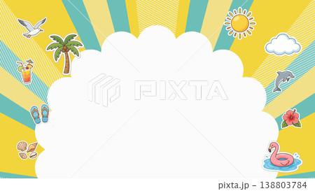 夏をイメージしたイラストと放射状に広がる背景　生成AI素材 138803784