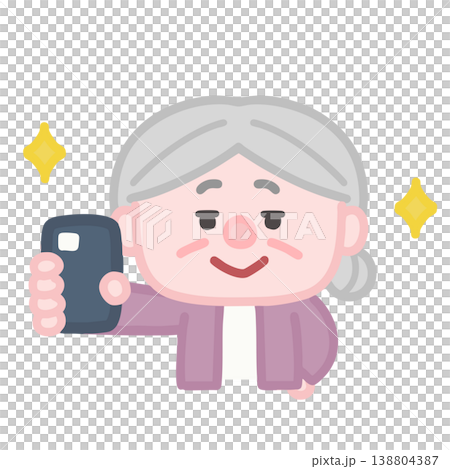 An old woman proudly holds up her smartphone. An old woman proudly holds up her smartphone. 138804387