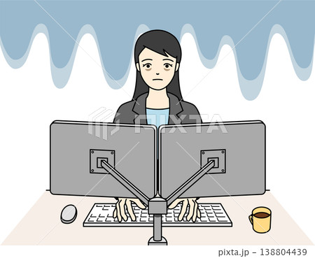 精神的に追い詰められながらパソコン作業を続ける疲弊した女性 138804439