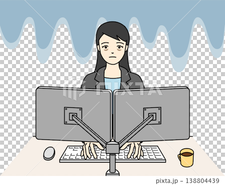 精神的に追い詰められながらパソコン作業を続ける疲弊した女性 138804439