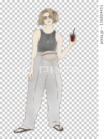 ドリンクを持つ女性の全身イラスト アイスコーヒー サングラス テイクアウト ドリンクを持つ女性の全身イラスト アイスコーヒー サングラス テイクアウト 138804451