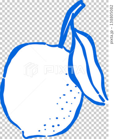 Hand drawn Lemon Outline with stem and leaf Whimsical Doodle 138805082